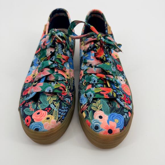 Keds x Rifle Paper Co. Womens 7.5 Colorful Satin Floral Platform Sneakers Shoes - Picture 2 of 12
